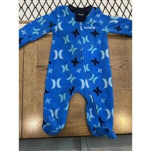 Hurley Baby Blue Fleece Footed Sleeper 3M